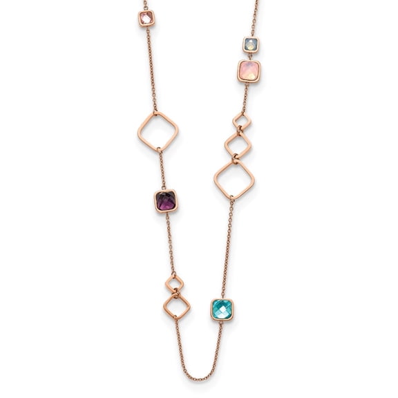 Diamond2Deal Stainless Steel Polished Rose IP-plated Multicolor Crystal on a 21.5 inch Cable Chain with 2.75 inch Extension Necklace for Women 21.5"