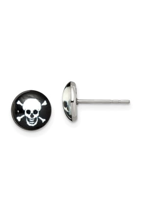 Stainless Steel Polished Skull Epoxy Post Earrings for Women