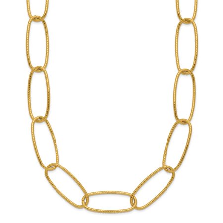 Diamond2Deal Stainless Steel Polished Textured Yellow IP-plated Open Link Plus a 2 in ext Necklace for Women 18"