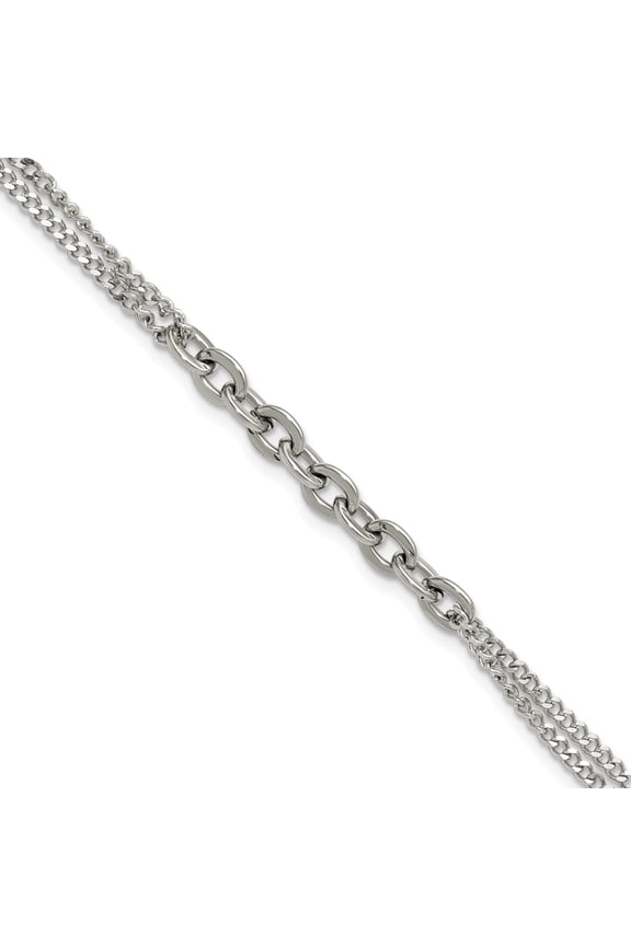 Stainless Steel Polished Two-Strand Plus 1 In Ext Bracelet for Women 8"