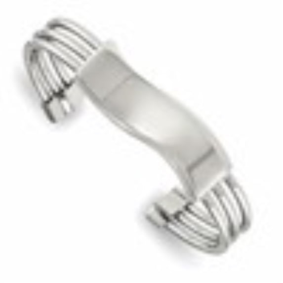Diamond2Deal Stainless Steel Polished Waved ID Cuff Bangle Bracelet for Women