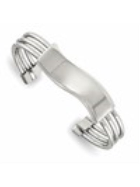 Stainless Steel Polished Waved ID Cuff Bangle Bracelet for Women