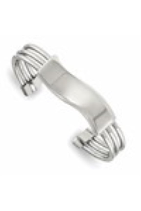Stainless Steel Polished Waved ID Cuff Bangle Bracelet for Women