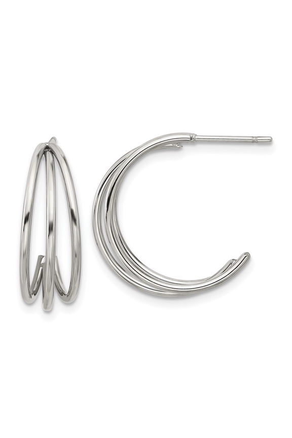 Stainless Steel Polished Wire J Hoop Post Earrings for Women