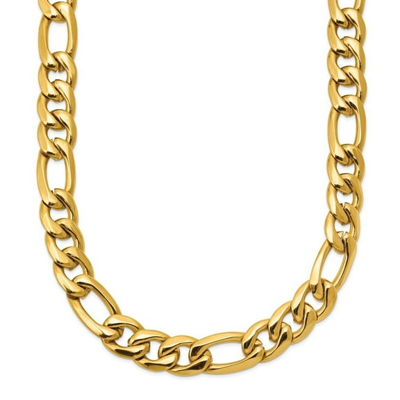Diamond2Deal Stainless Steel Polished Yellow IP-plated 8mm Figaro Chain Necklace for Men 24"
