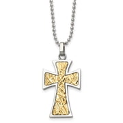 Diamond2Deal Stainless Steel Polished with 14k Gold Accent Cross Pendant on a Ball Chain Necklace for Men 22"
