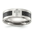 thumbnail image 1 of Diamond2Deal Stainless Steel Polished with Black Carbon Fiber Inlay CZ Cross 8mm Men's Band Size 9, 1 of 1