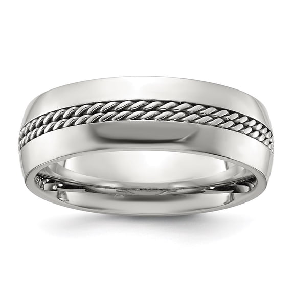Diamond2Deal Stainless Steel Polished with Chain Inlay 7mm Center Men's Ring Size 8.5