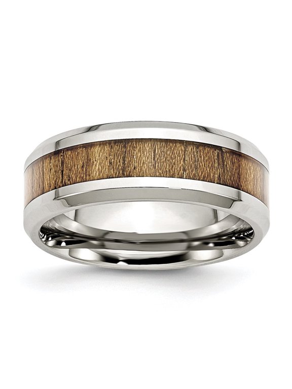 Stainless Steel Polished with Koa Wood Inlay Enameled 8mm Band