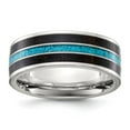 thumbnail image 1 of Diamond2Deal Stainless Steel Polished with Turquoise and Black Star Sandstone Inlay 8mm Band Size 12, 1 of 1