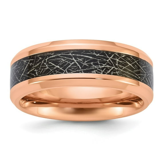 Diamond2Deal Stainless Steel Rose IP-plated Synthetic Leather Inlay in Clear Epoxy 8mm Band Size 13
