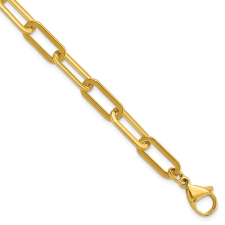 Diamond2Deal Stainless Steel Yellow IP-Plated Enlongated Open Link Paperclip Chain Bracelet for Women 7.75"