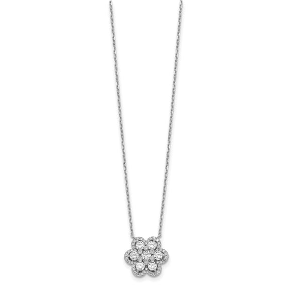 Diamond2Deal Sterling Shimmer Sterling Silver Rhodium-plated 15.75 inch 55 Stone Flower CZ Necklace with 2 inch extender Necklace for Women 17.75"