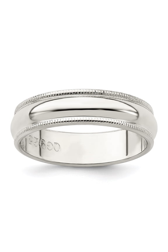 Sterling Silver 5mm Half Round Milgrain Size 13.5 Band