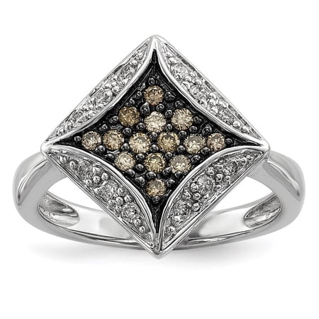 Diamond2Deal Sterling Silver Champagne Diamond & Diamond Shape Ring