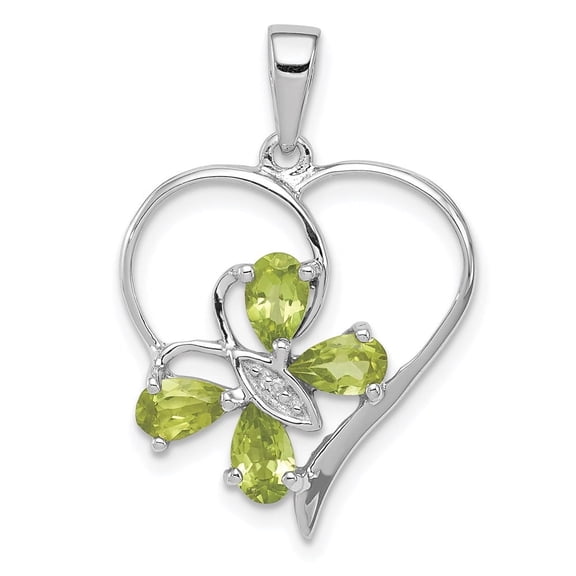 Diamond2Deal Sterling Silver RH Plated Peridot and Diamond Butterfly Heart for Women