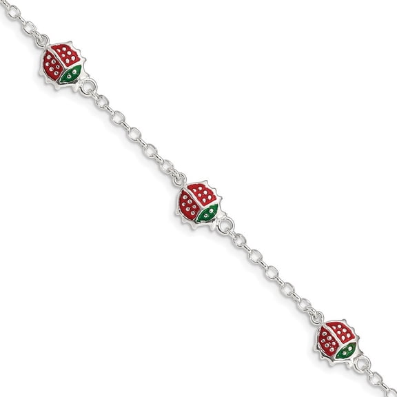 Diamond2Deal Sterling Silver Red Enamel Ladybugs Bracelet 6 inch for Women