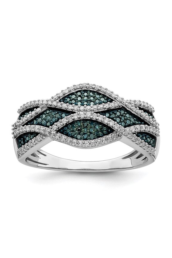 Sterling Silver Rhod Plated Blue and White Diamond Ring