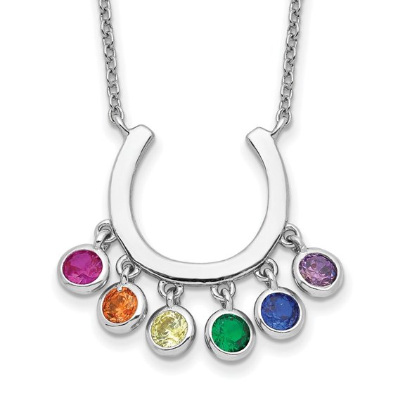 Diamond2Deal Sterling Silver Rhodium-plated Colorful CZ Horseshoe Necklace with 2 inch Extender for Women 18"