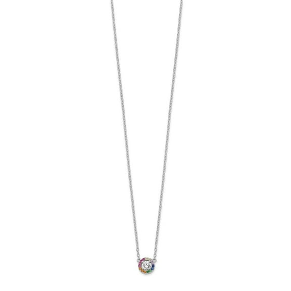 Diamond2Deal Sterling Silver Rhodium-plated White and Colorful CZ Circle Necklace with 2 inch Extender for Women 18"