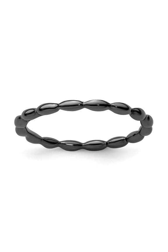 Sterling Silver Stackable Expressions Black-plated Rice Bead Ring
