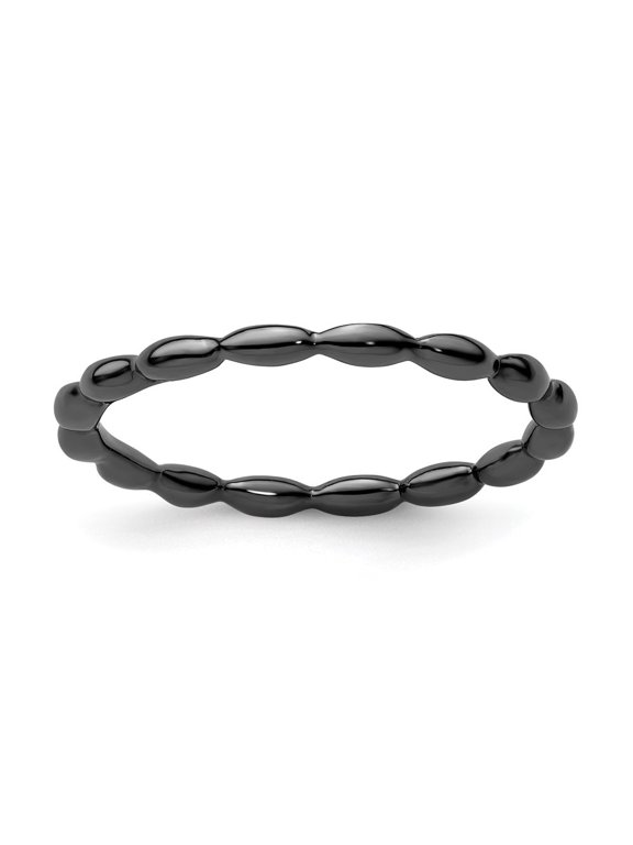 Sterling Silver Stackable Expressions Black-plated Rice Bead Ring