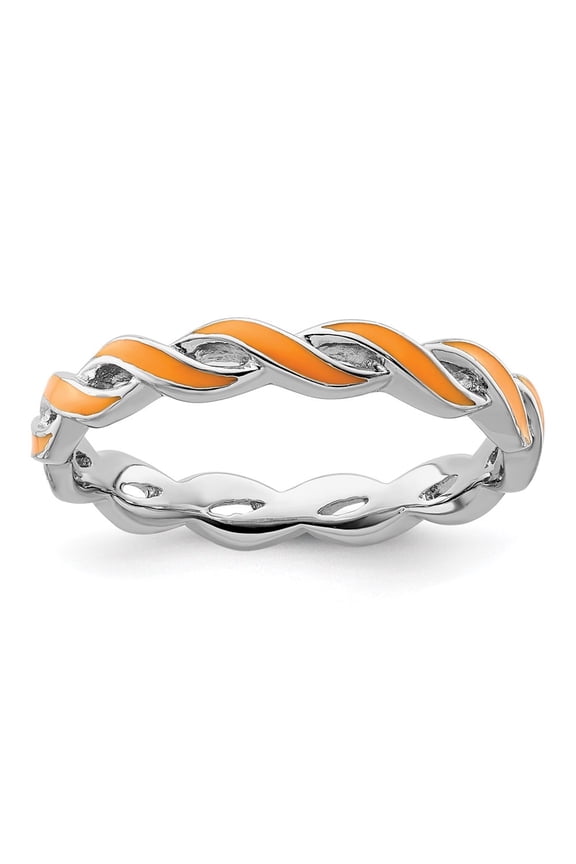 Sterling Silver Stackable Expressions Orange Enamel Ring