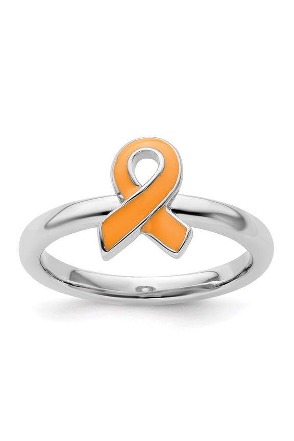 Sterling Silver Stackable Expressions Orange Enameled Awareness Ribbon Ring