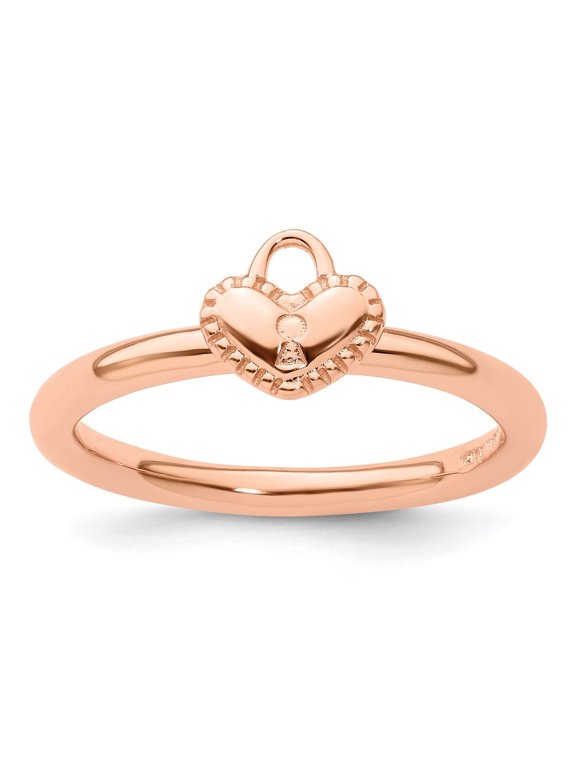 Sterling Silver Stackable Expressions Pink-plated Heart Padlock Ring