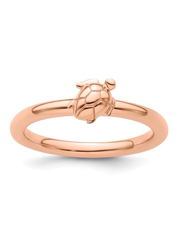 Sterling Silver Stackable Expressions Pink-plated Turtle Ring