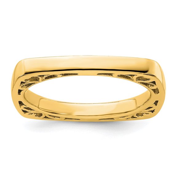 Diamond2Deal Sterling Silver Stackable Expressions Polished Gold-plated Square Ring