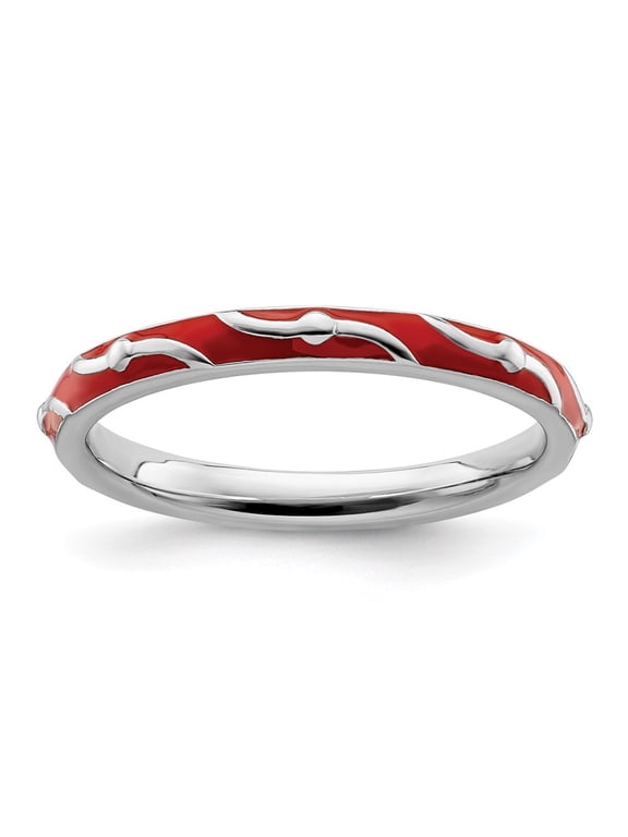 Sterling Silver Stackable Expressions Red Enamel Ring
