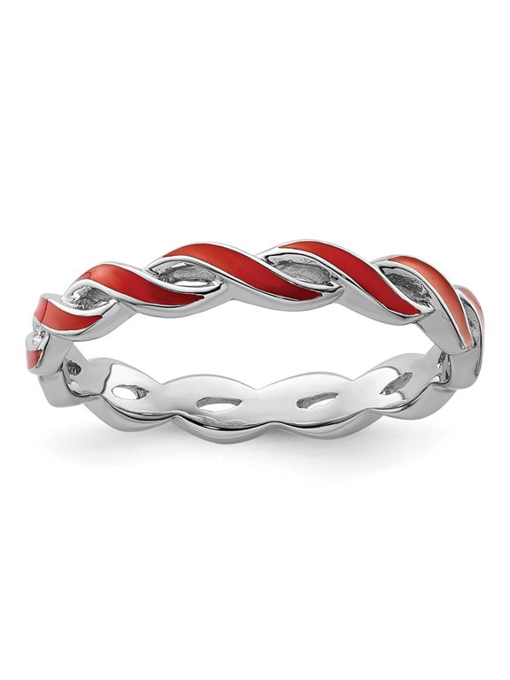 Sterling Silver Stackable Expressions Red Enamel Ring
