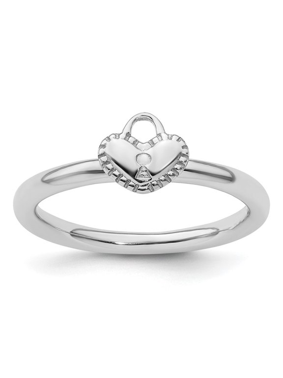 Sterling Silver Stackable Expressions Rhodium Heart Padlock Ring