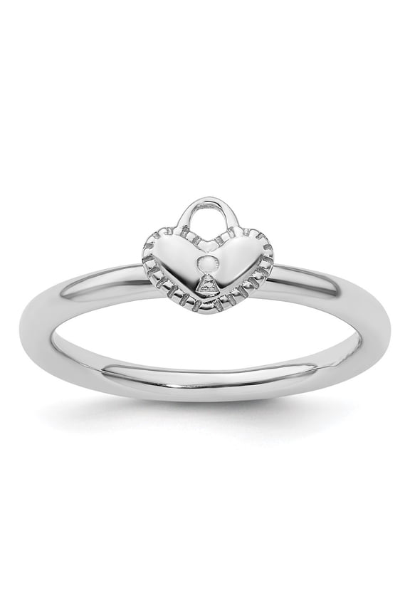 Sterling Silver Stackable Expressions Rhodium Heart Padlock Ring