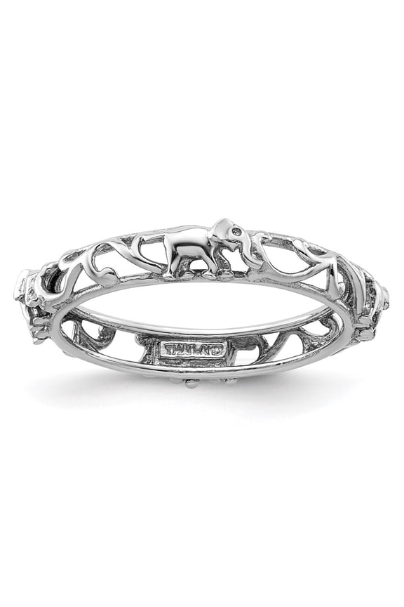 Sterling Silver Stackable Expressions Rhodium-plate Patterned Elephant Ring