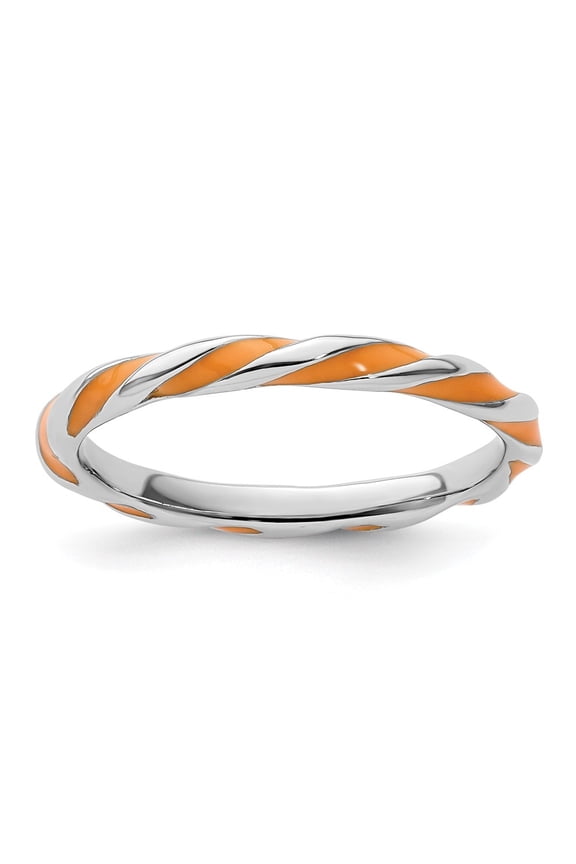 Sterling Silver Stackable Expressions Twisted Orange Enameled Ring