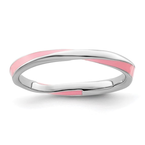 Diamond2Deal Sterling Silver Stackable Expressions Twisted Pink Enameled Ring