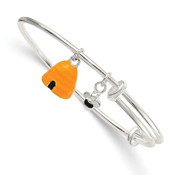Diamond2Deal Sterling Silver Yellow & Black Enamel Bee and Beehive Kid's Bangle for Women