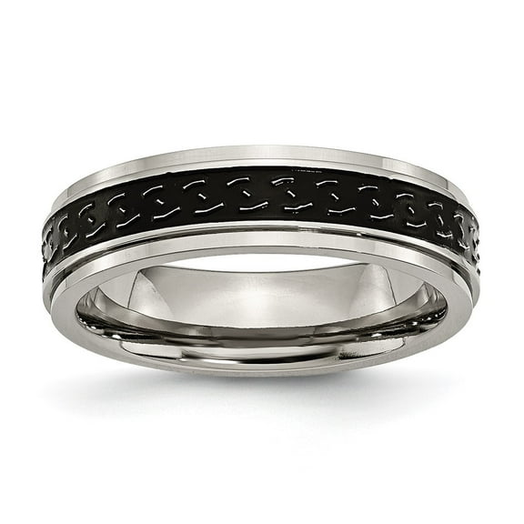 Diamond2Deal Titanium Black Enamel Braid Design 6mm Ridged Edge Men's Band Size 11.5