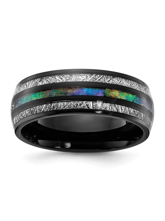 Titanium Black IP-plated with Abalone /Meteorite Inlay 8mm B/and Size 13
