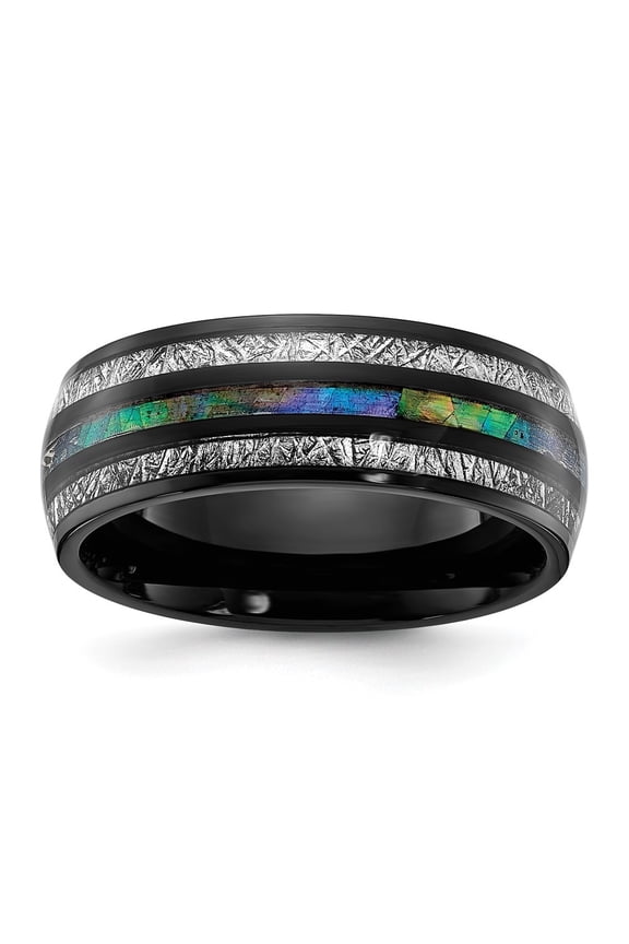 Titanium Black IP-plated with Abalone /Meteorite Inlay 8mm Men's Band Size 8.5