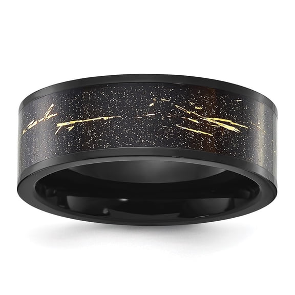 Diamond2Deal Titanium Black IP-plated with Black and Gold Foil Inlay 8mm Men's Band Size 8