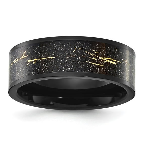 Diamond2Deal Titanium Black IP-plated with Black and Gold Foil Inlay 8mm Men's Band Size 8