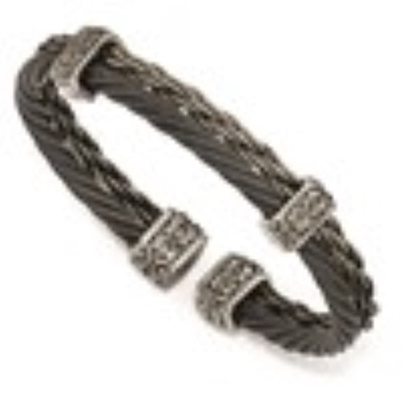 Diamond2Deal Titanium Black Memory Cable & Black Titanium Cuff Bracelet for Men 7"