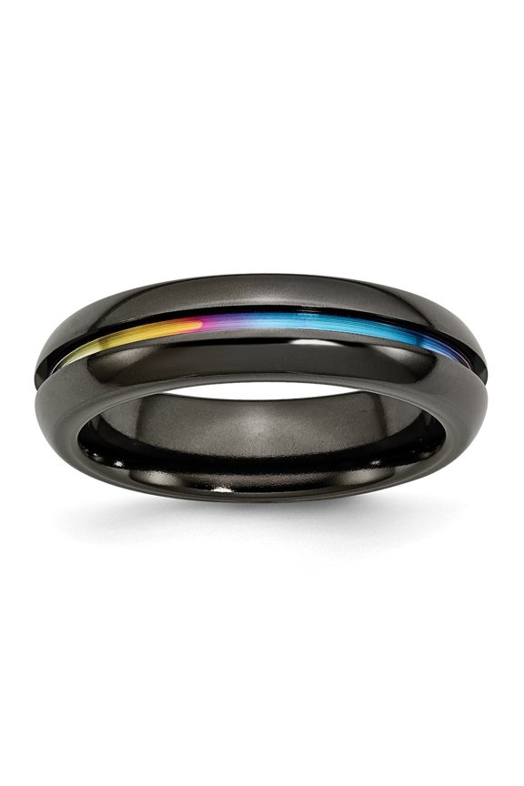Titanium Black Ti Polished Rainbow Anodized 6mm Men's Band Size 9.5