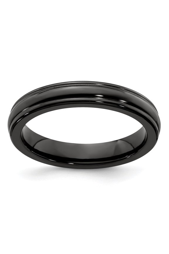 Titanium Black Ti Triple Domed Grooved Edges 4mm Band