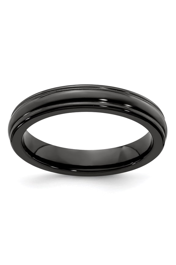 Titanium Black Ti Triple Domed Grooved Edges 4mm Band