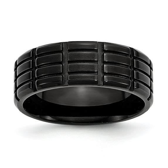 Diamond2Deal Titanium Brushed Black IP-plated 8mm Grooved Men's Band Size 9
