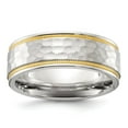 thumbnail image 1 of Diamond2Deal Titanium Brushed Polished and Hammered Yellow IP-plated 7mm Men's Band Size 9, 1 of 1